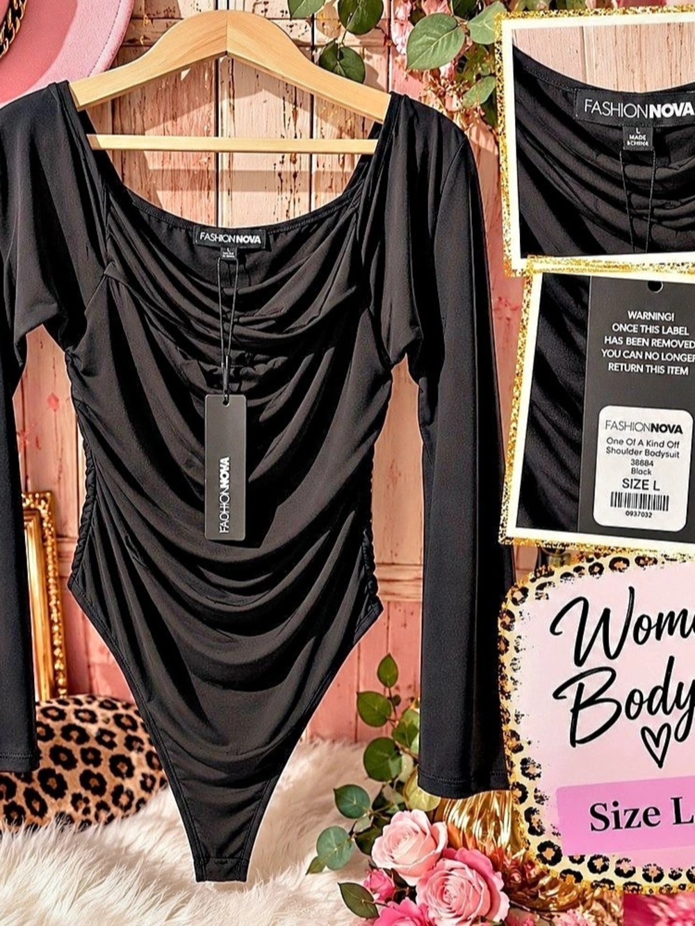 Fashion Nova One Of A Kind Off Shoulder Bodysuit Black Large